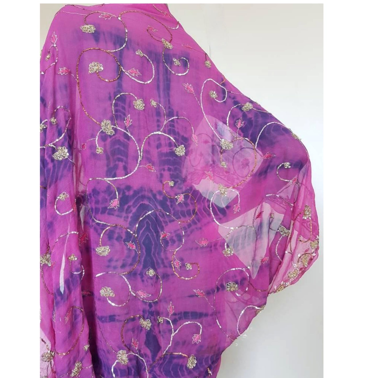 Draped kimono, hand dyed batik in cerise and navy (XL-XXL)