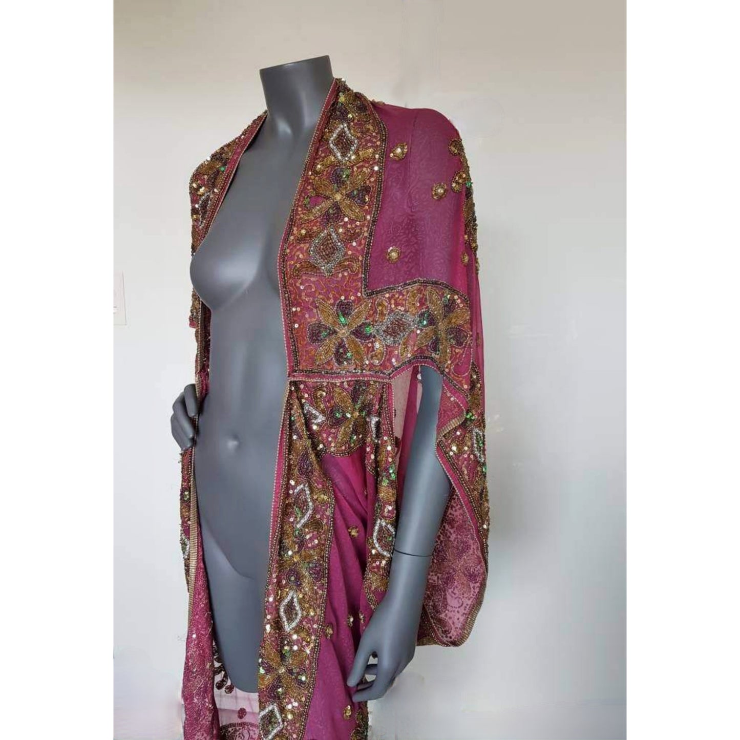 Luxurious draped kimono with beautiful hand embroidered trim sequins and beads (M-L)