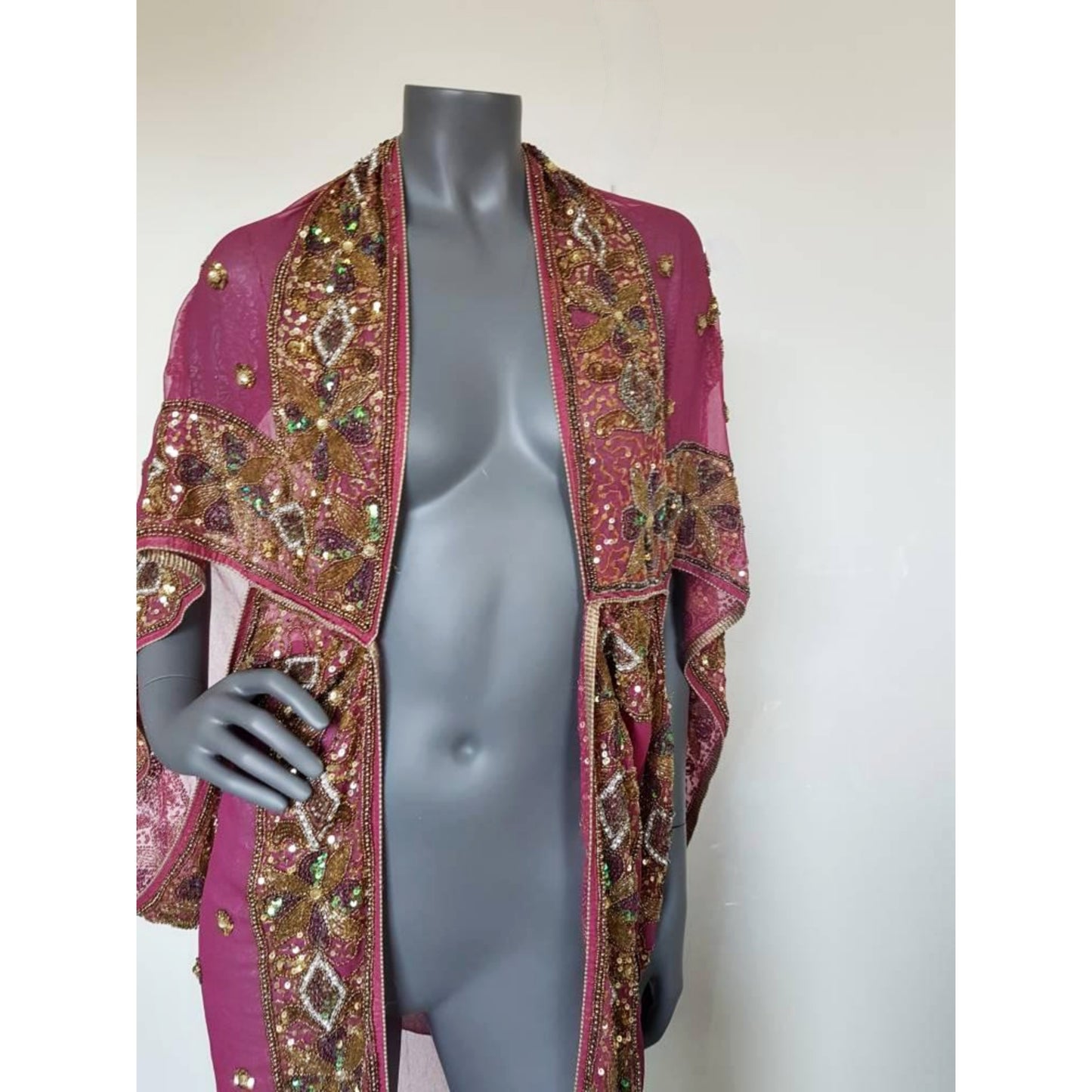 Luxurious draped kimono with beautiful hand embroidered trim sequins and beads (M-L)