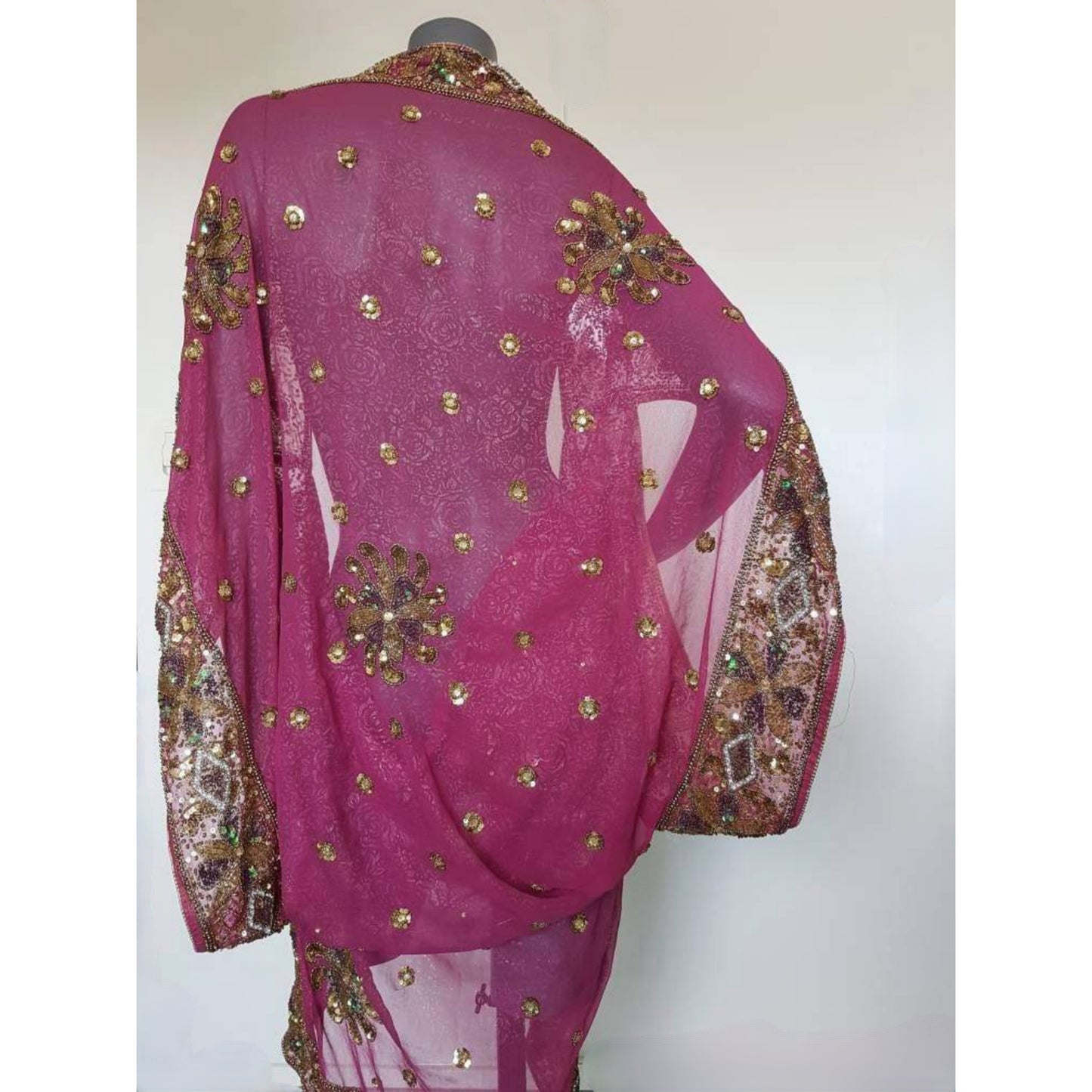 Luxurious draped kimono with beautiful hand embroidered trim sequins and beads (M-L)