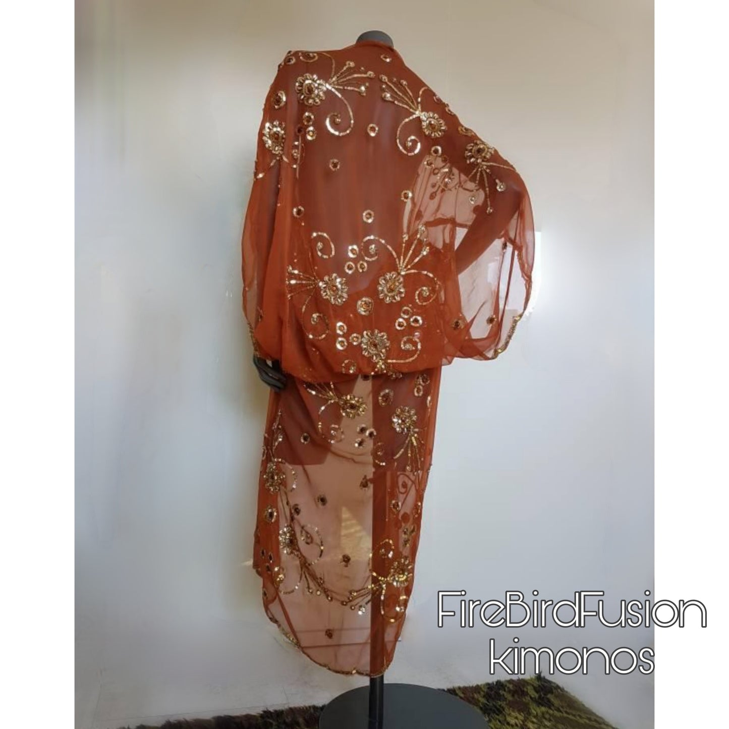 Draped kimono in rusty brown (M)