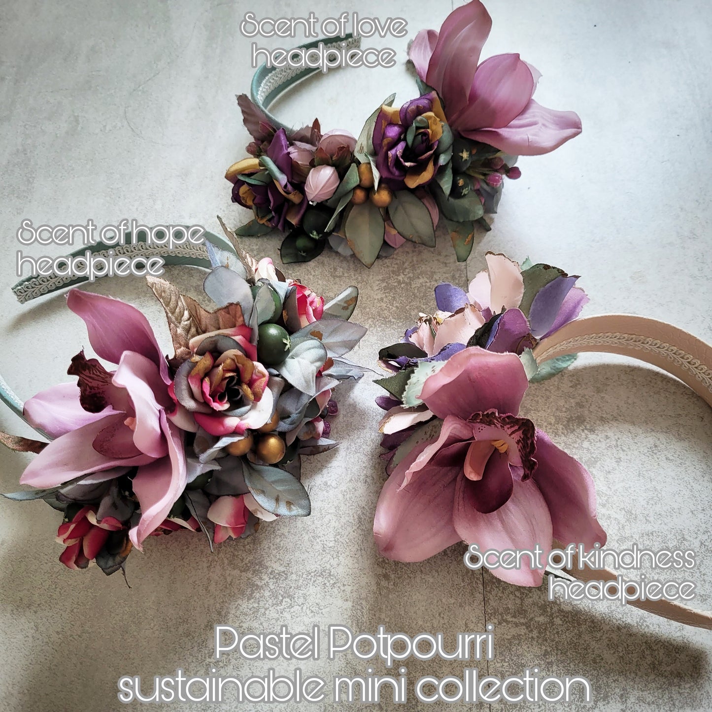 Pastel Potpurri sustainable (bridal) mini collection: Scent of Hope flower headpiece
