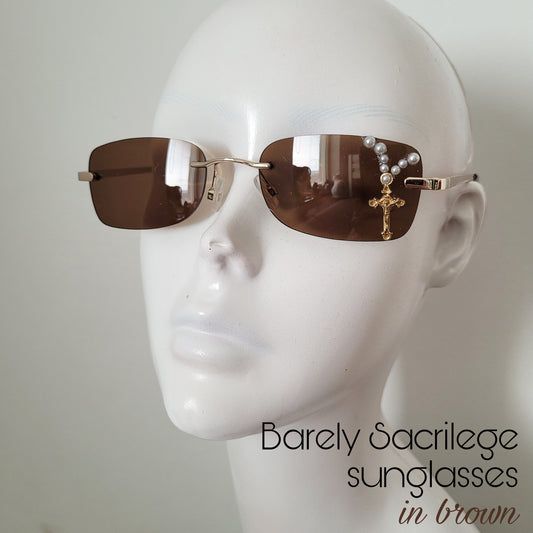 Sacrilegious Collection: The Barely Sacrilege Sunglasses, limited edition rectangular unisex sunnies in brown