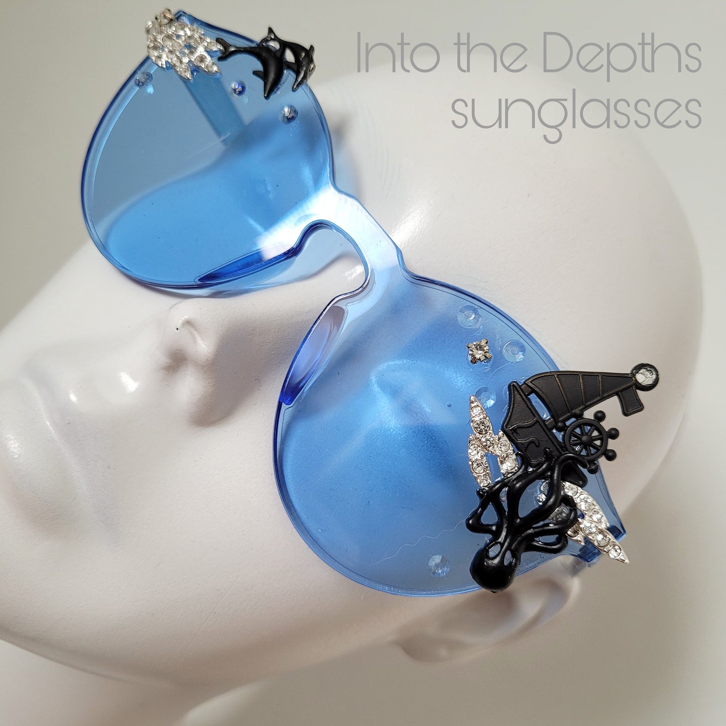Plexi Visions collection: The Into the Dephts sunglasses with kraken, waves and dolphins