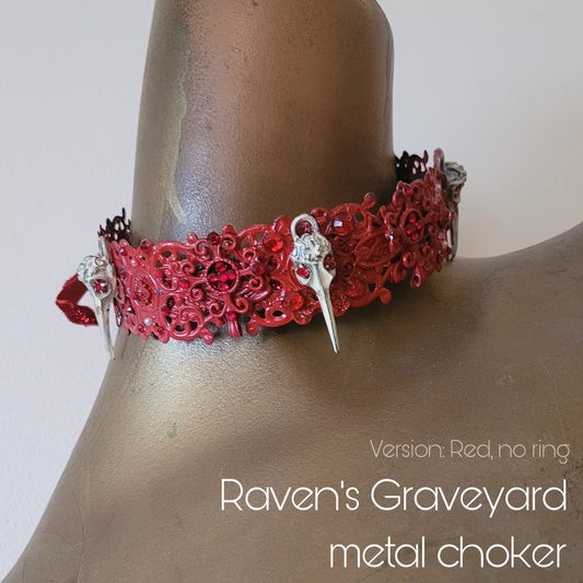 Raven's Graveyard collection: Raven's Graveyard Metal Choker in red & bone white