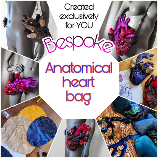 Bespoke couture order: Anatomical heart bag, wearable art purse