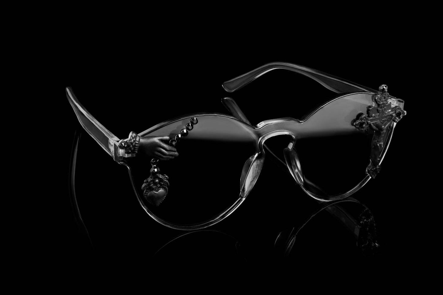 Plexi Visions collection: The Holy Visions sunglasses, limited edition design with sacred heart & crucifix (3 colours)